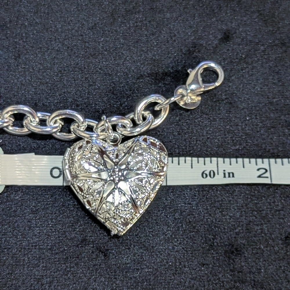 925 Sterling Silver Heart Locket Charm Bracelet Adjustable Picture - Picture 7 of 8